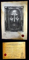 1898 VERONIKA KENDŐJE ! Vera Effigies vatikáni ereklye-metszete  hivatalos korabeli igazolással !