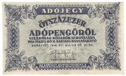 500000 ötszázezer adópengő 1946 sorszám nélküli UNC