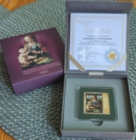 Madonna szegfűvel ezüst érme  - Niue 2014 (Mennica Polska) - Teljes szett, COA!