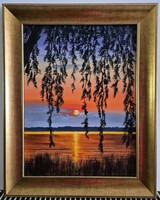 Czinóber - A lenyugvó nap varázsa ( 30 x 40, olaj, csodálatos, új keretben )