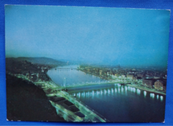 BUDAPEST - LÁTKÉP ÉJJEL, képeslap, 1968., Erzsébet híd, Duna
