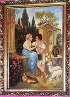 Daphnis and Chloe romantic Ancient Greek scene, framed oil painting