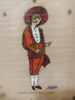 Szappanyos Simon/Art Deco stílusú, kézzel festett selyemkép/ festmény/