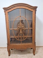 Antique Neobaroque Vitrum, 1920s, Ornately Carved Rose Bouquet Display Cabinet, Wooden Furniture