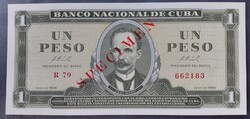 CUBA  1 pesos MINTA SPECIMEN . UNC !  1966 RITKA !