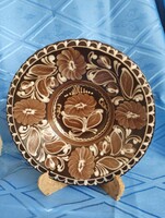 Jelzett HMV Hódmezővásárhelyi népi kerámia fali disztal - Mónus Sándor ( 27 cm )