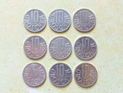 Ausztria 9 db Különböző Érme 10 Groschen 1981-1991