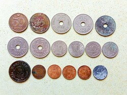 Dánia 17 db Különböző Érme 1 5 10 25 50 Öre 1949-1994