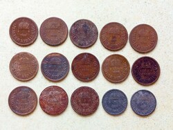 Magyarország 15 db Különböző Érme 2 Fillér 1926-1944