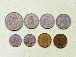 Anglia 8 db Különböző Érme 3 6 Pence 1 2 Shilling 1937-1967