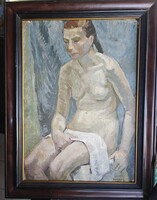 Szignózott (Ferenczy Valér) szép női akt, olaj kartonra