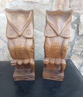 Kézzel faragott fa bagoly könyvtámasz pár – 25 cm (retro / vintage)