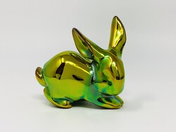 Zsolnay jelzett eozin mázas porcelán nyúl figura RZ