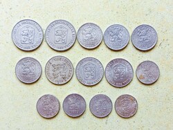 Csehszlovákia 14 db Különböző Érme 1 5 10 Halierov 1953-1981