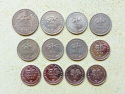 Horvátország 12 db Különböző Érme 50 Lipa 1 2 5 kuna 1993-2017