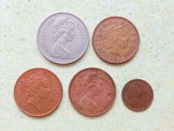 Anglia 5 db Különböző Érme 1/2 Penny 2 10 Pence 1968-2004