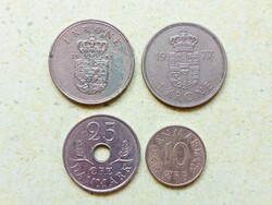 Dánia 4 db Különböző Érme 10 25 Öre 1 Korona 1963-1981