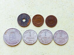 Magyarország 7 db Különböző Érme 2 20 Fillér 1 2 Pengő 1927-1944