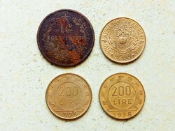 Olaszország 4 db Különböző Érme 10 Centesimi 200 Líra 1866-1994