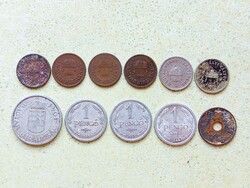Magyarország 11 db Különböző Érme 2 10 20 Fillér 1 2 Pengő 1894-1944