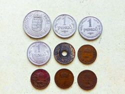Magyarország 9 db Különböző Érme 2 20 Fillér 1 2 Pengő 1926-1944
