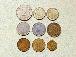 Jugoszlávia 9 db Különböző Érme 5 10 20 Para 1 2 Dínár 1965-1991