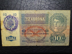 10 KORONA KRONEN 1915 HAMIS ? FELÜLBÉLYEGZÉS  OSZTRÁK-MAGYAR MONARCHIA