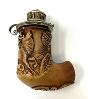 Antik 1814-es gazdagon faragott tajték pipa, vadász pipa NS/PK jelzéssel RZ