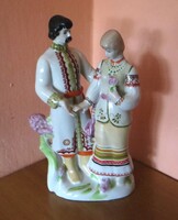 Régi I. osztályú retro Polonne orosz ukrán porcelán figura első randevú  Menyasszony pár 1970-es éve