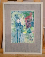 Signed expressive female nude painting 26x34 cm with frame