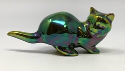 Zsolnay jelzett nagyon szép eozin mázas porcelán macska cica figura RZ
