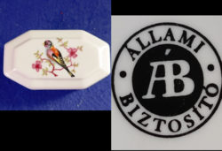 Retro Hollóházi porcelán bonbonier / szelence – Állami Biztosító (ÁB) reklámporcelán (1970-es / 1980