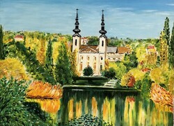 Hepp Natália: Feneketlen tó Szent Imre templommal (30x40)