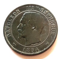 Francia 10 centimes 1854 III Napóleon Lille-i veret (W)  extra fekete patina - (M24)