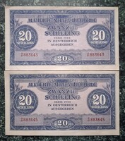 2 db 20 schilling 1944 Ausztria Militarbehörde katonai UNC