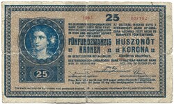 25 korona kronen 1918 apróbetűs sorozatszám osztrák kiadás Talp nélküli 1-es 1.