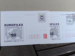 1992 EUROFILEX '92 Postatörténet Napja levelezőlap tétel (2 db – 1 alap + 1 FDC)