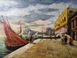 VENETIAN DOCK WITH SAIL - SIGNED OIL PAINTING