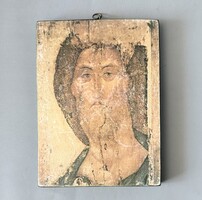 Szent Megváltó (Rubljov) – Masszív préselt fa ikon reprodukció az 1970-es évekből (17,5x23,5 cm)