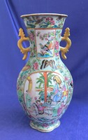 Antik kantoni kézi festésű porcelán váza. Cca. 1870. Hibátlan! Gyűjtői ritkaság.