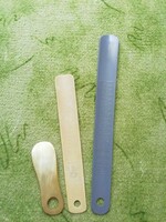 Retro old 3 pcs shoehorns horn and plastic, separate, Debrecen shoe store