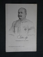 Képeslap,1. Osztrák-Magyar Hadsereg parancsnok,Rohr tábornok,Kóber Leó grafika,katona levél,1917-