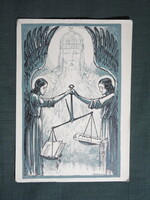 Képeslap,Trianon,Irredenta,Márton L. grafika,Szent István,angyal,mérleg igazság trianon,1930-