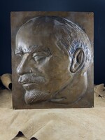 Ritka antik hatalmas Lenin bronz dombornyomott fali plasztika