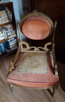 GYÜJTŐI Antik Louis XVI stílusú fotel EREDETI FA GÖRGŐKKEL és eredeti rugókkal – kb. 1880–1910