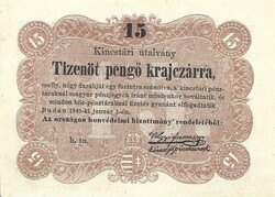 15 tizenöt pengő krajczárra krajcárra 1849 Kossuth bankó 5. aUNC