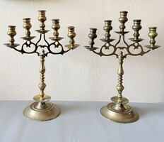 Neobarokk stílusú sárgaréz kandeláber pár – 5 ágú, masszív kivitel 39 cm / 2,2 kg /db
