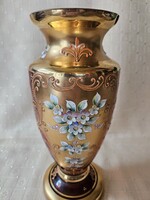 Bohémia piros amphora zománcozott aranyfestett üvegváza.