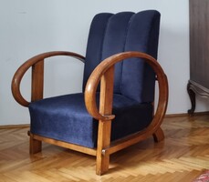 Art deco fotel karosszék állítható háttámlával teljesen felújítva, újra rugózva Bentwood