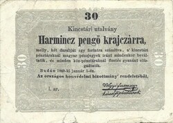 30 harmincz harminc pengő krajczárra krajcárra 1849 Kossuth bankó nem csillagos 1.